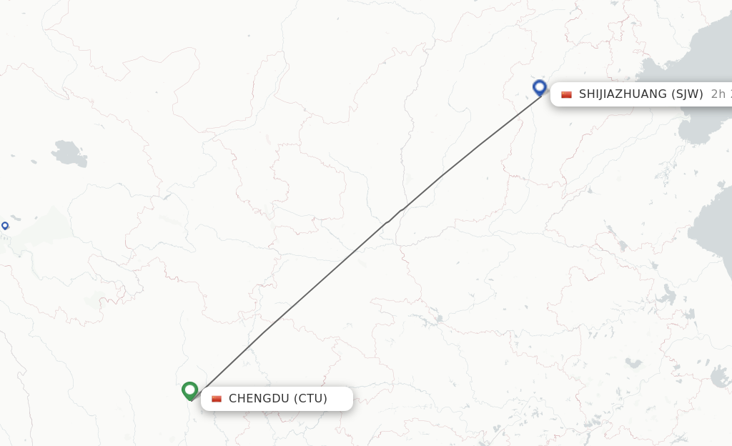 Flights from Chengdu to Shijiazhuang route map