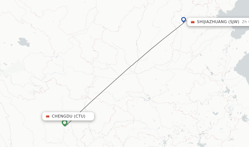 Flights from Chengdu to Shijiazhuang route map