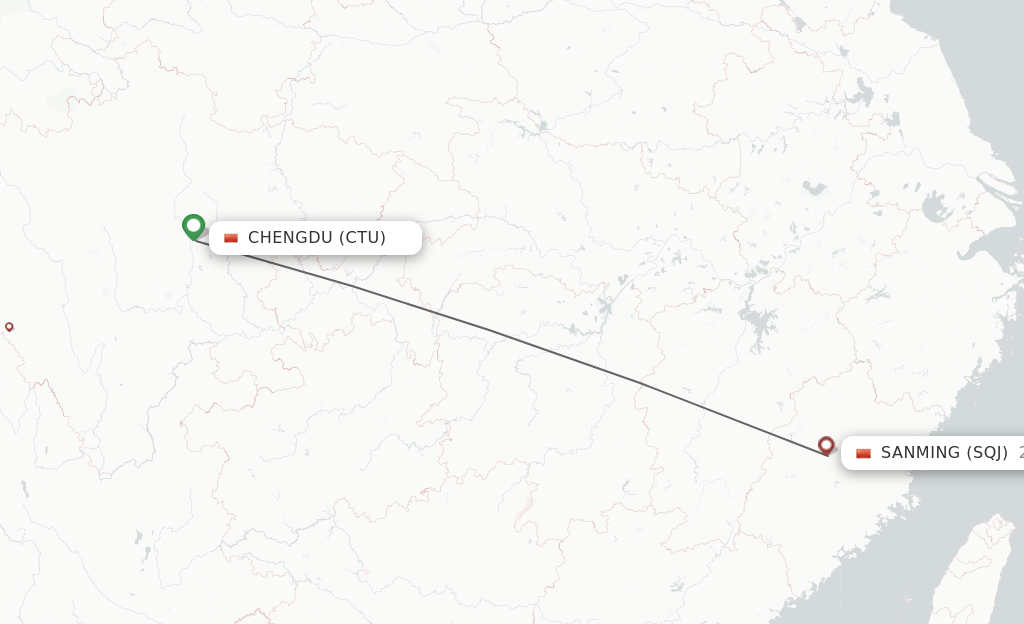 Flights from Chengdu to Sanming route map