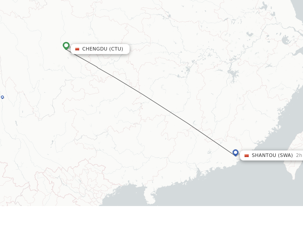 Flights from Chengdu to Jieyang route map