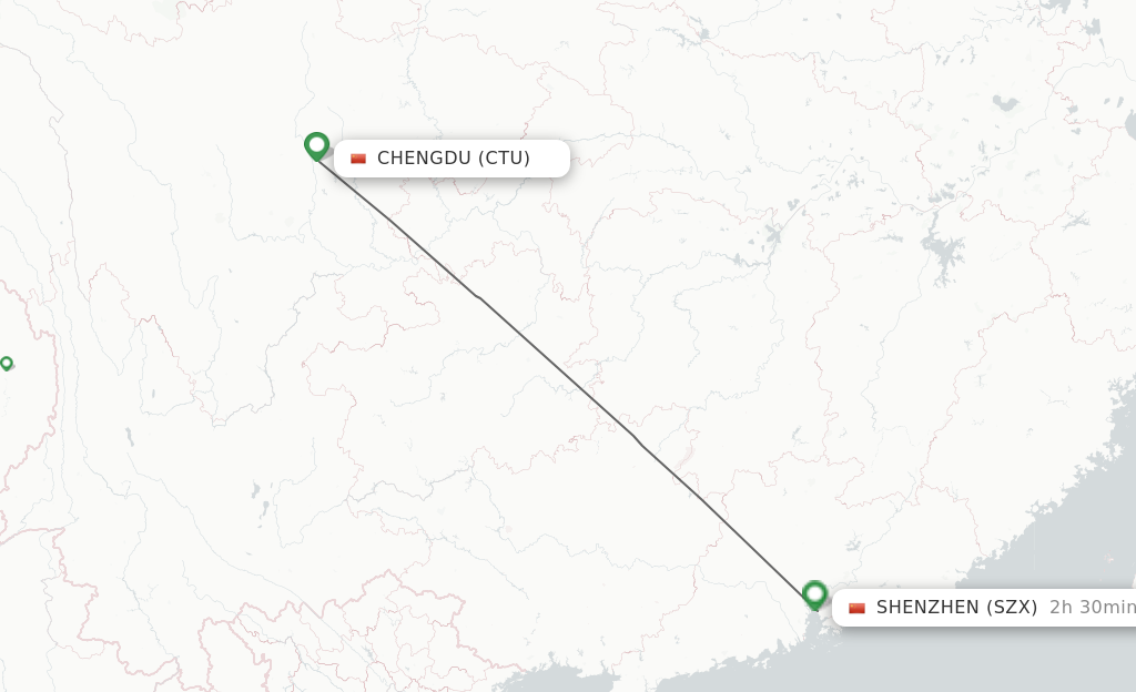 Flights from Chengdu to Shenzhen route map