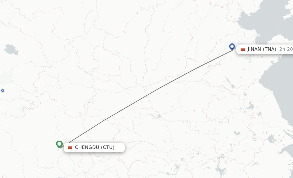 Flights from Chengdu to Jinan route map