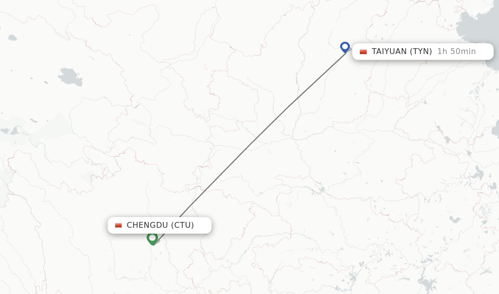 Flights from Chengdu to Taiyuan route map