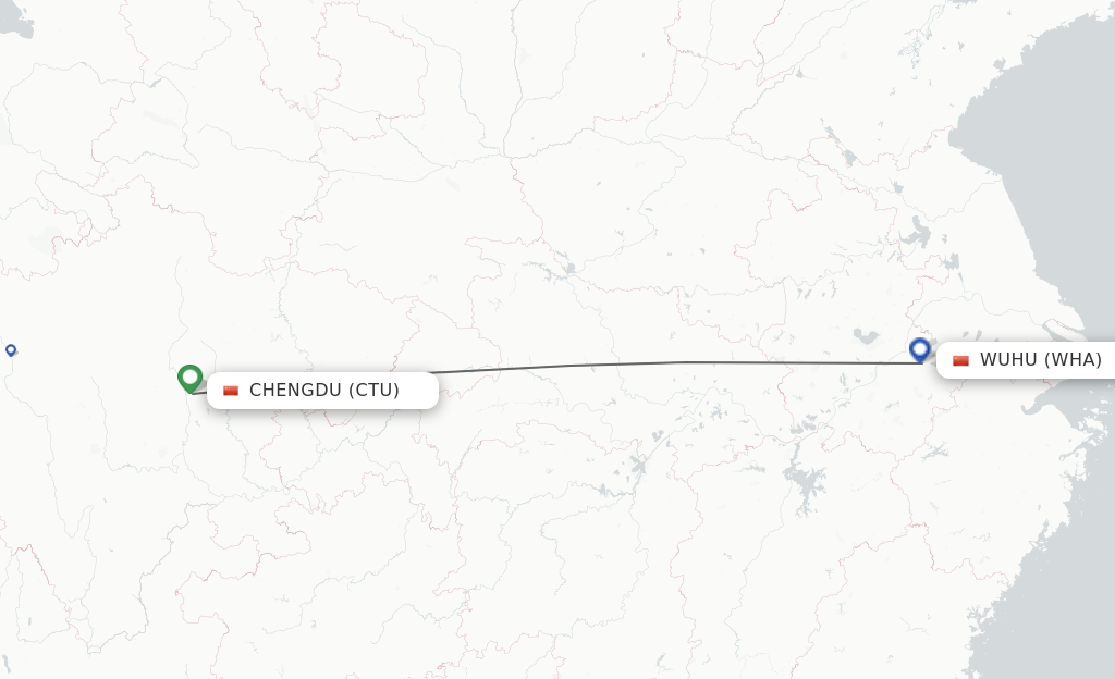 Flights from Chengdu to Wuhu route map
