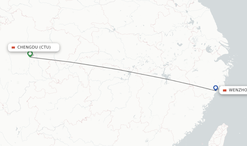 Flights from Chengdu to Wenzhou route map