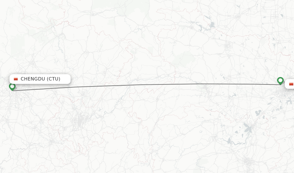 Flights from Chengdu to Wuhan route map