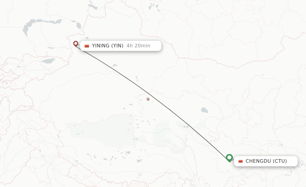 Flights from Chengdu to Yining route map