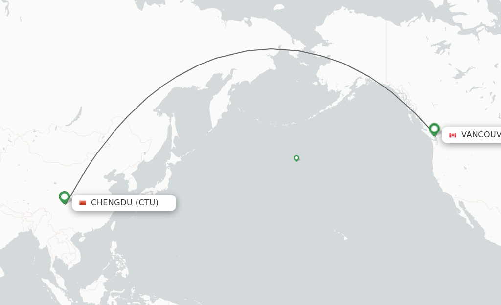 Flights from Chengdu to Vancouver route map