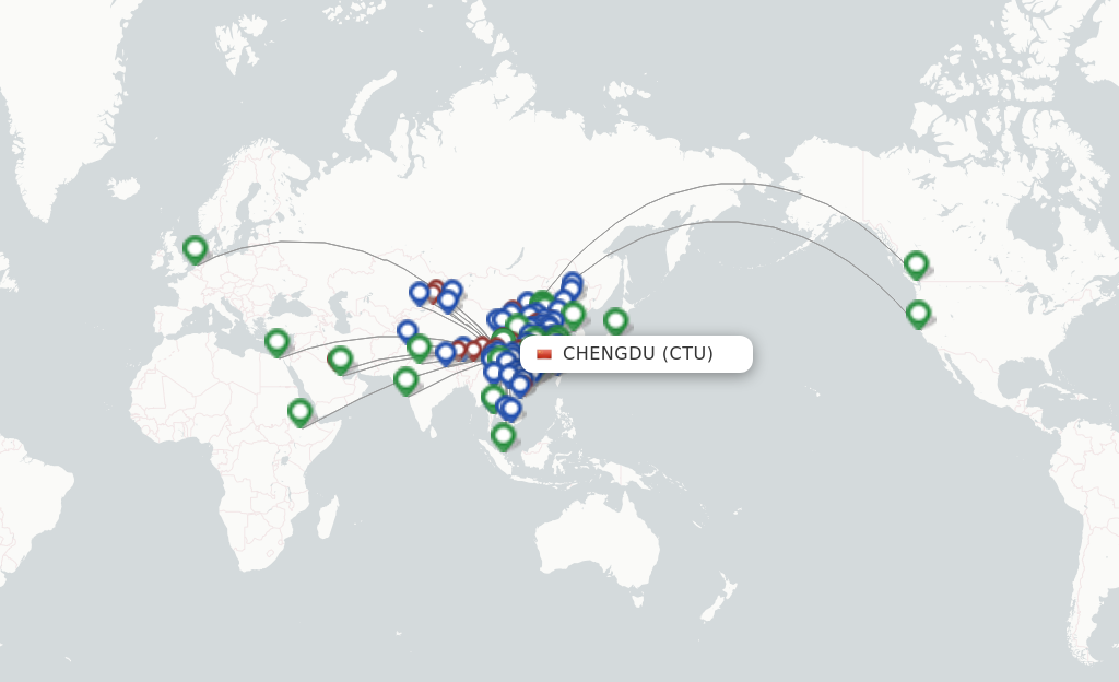Flights from Chengdu to Yichang route map