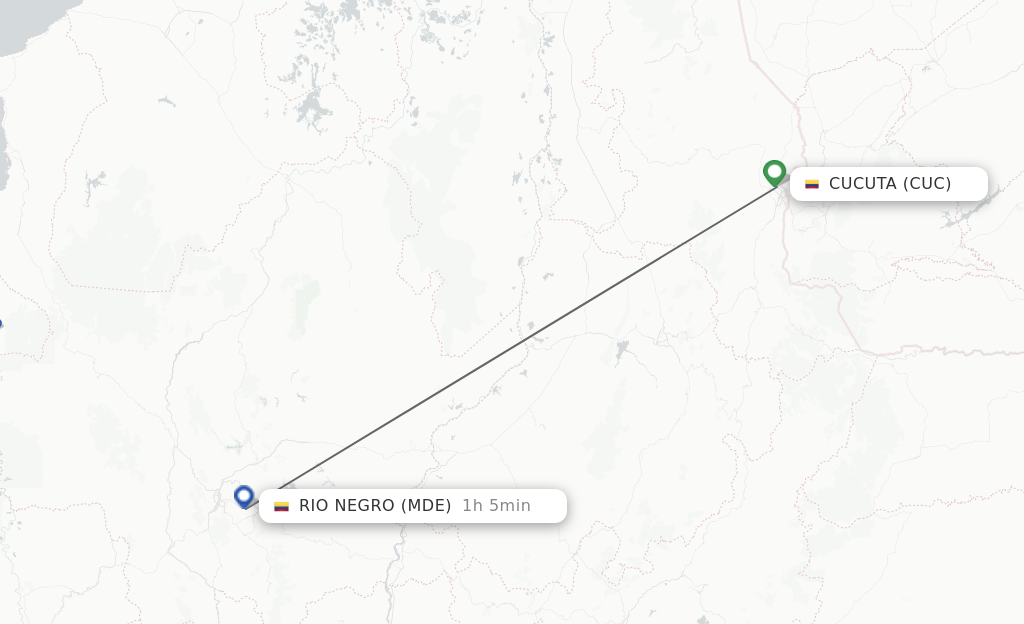 Flights from Cucuta to Medellin route map
