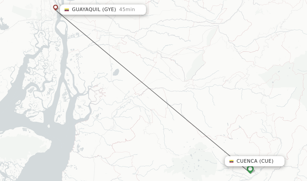 Flights from Cuenca to Guayaquil route map