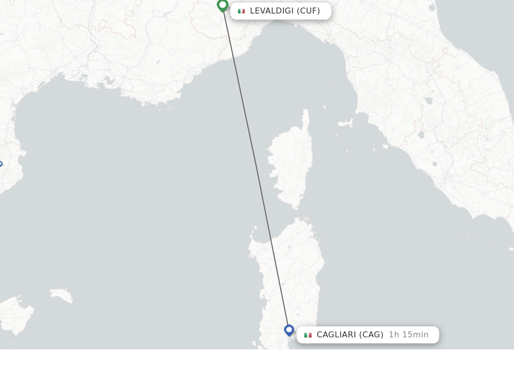 Flights from Cuneo to Cagliari route map