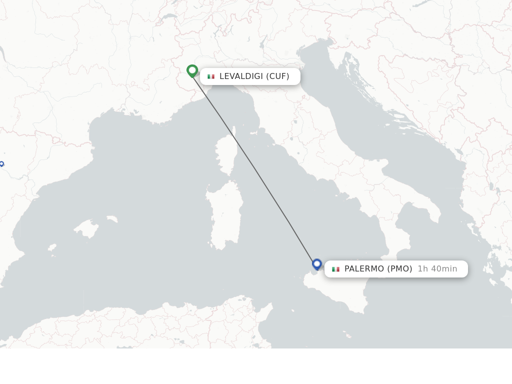 Flights from Cuneo to Palermo route map