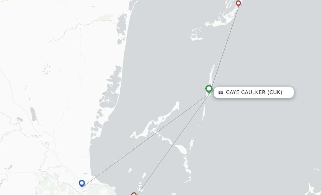 Route map with flights from Caye Caulker with Maya Island Air