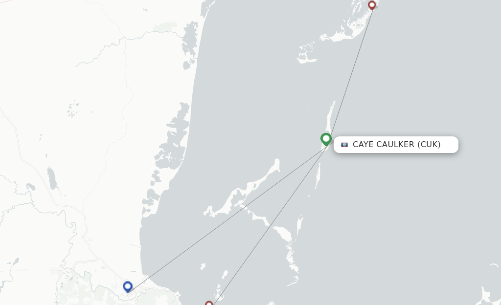 Route map with flights from Caye Caulker with MIA
