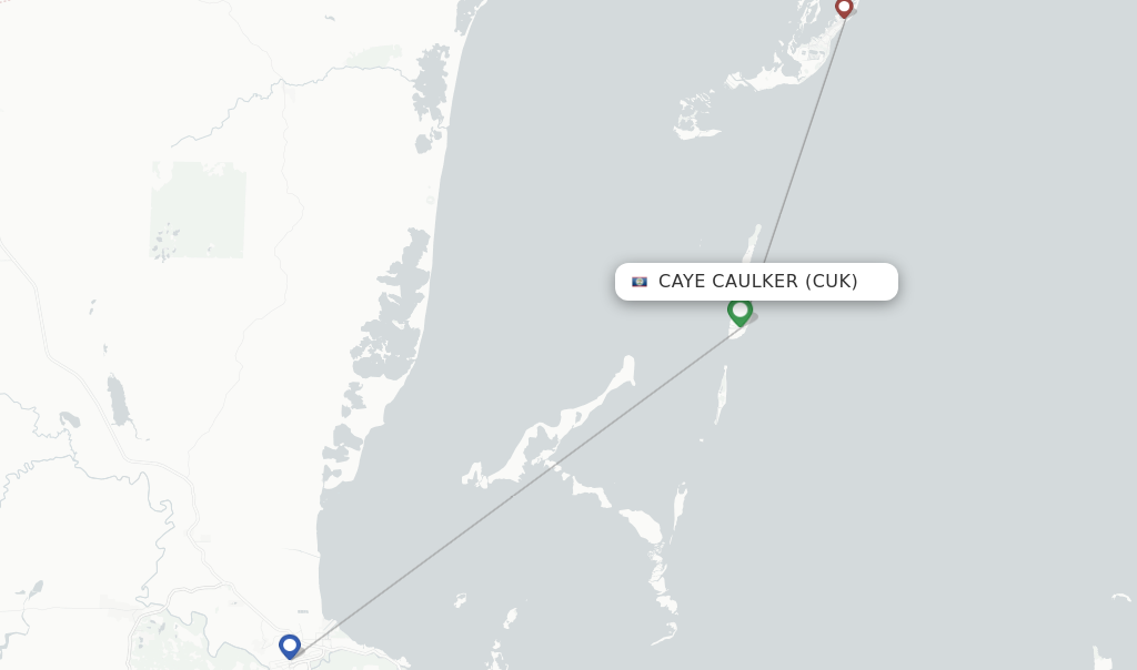Route map with flights from Caye Caulker with Tropic Air