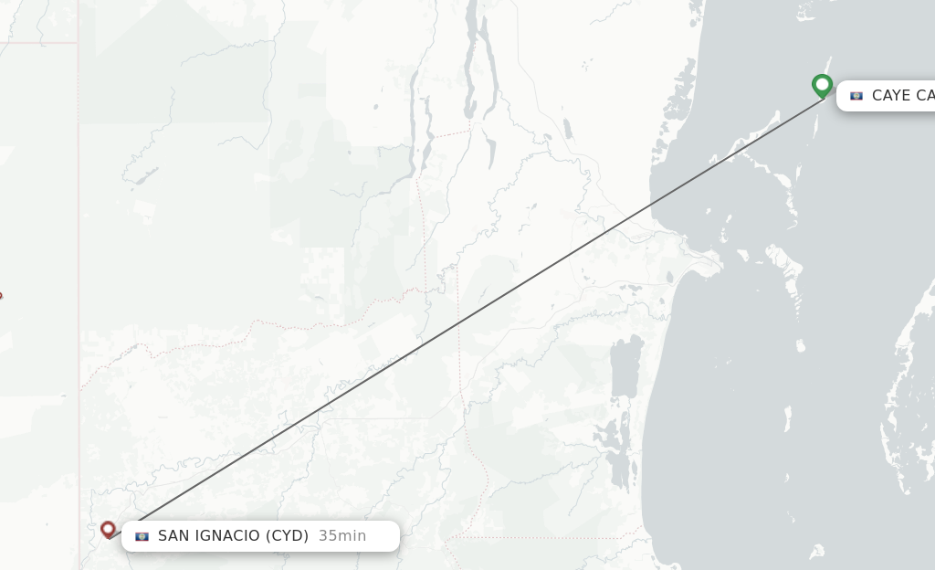Flights from Caye Caulker to San Ignacio route map