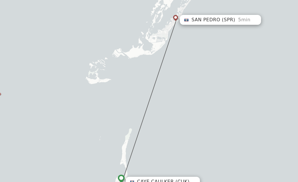 Flights from Caye Caulker to San Pedro route map