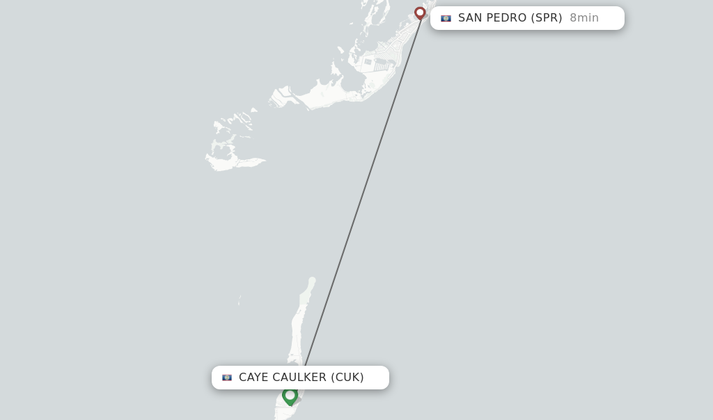 Flights from Caye Caulker to San Pedro route map