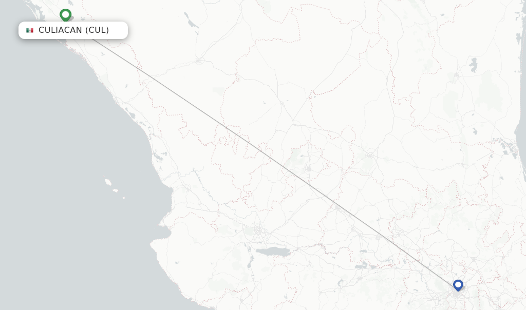Route map with flights from Culiacan with Aeromexico