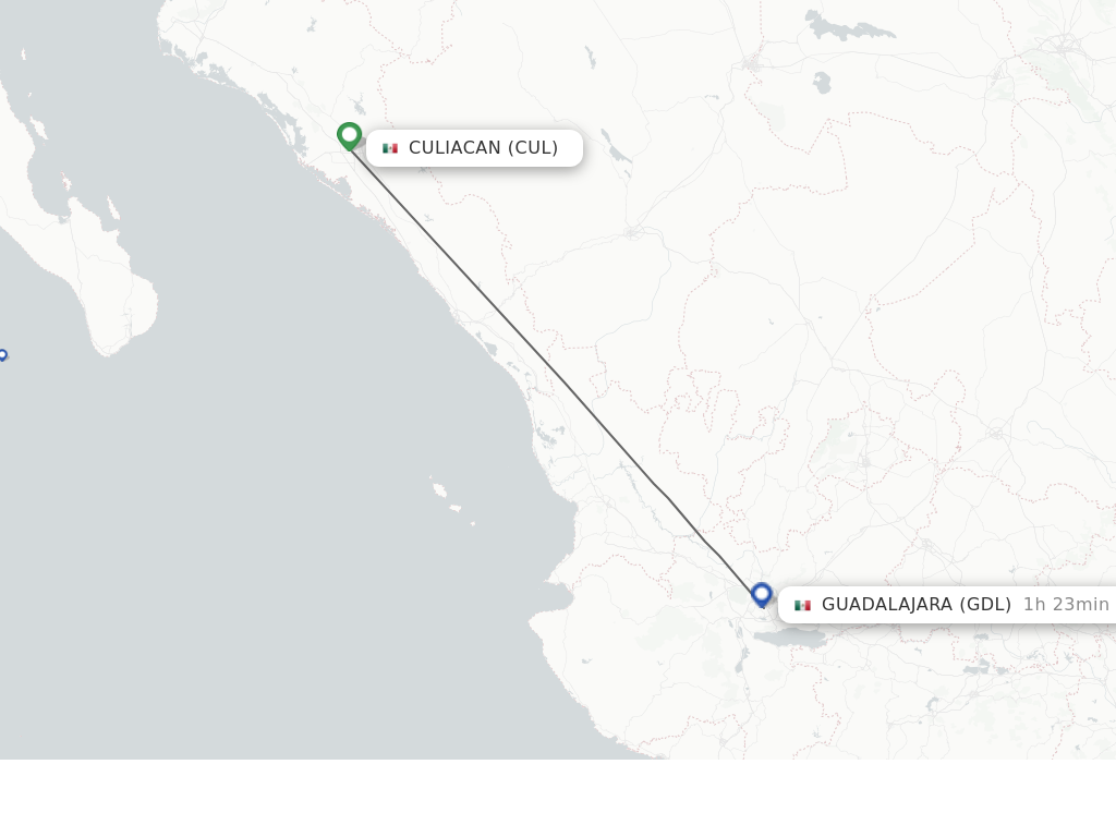 Flights from Culiacan to Guadalajara route map