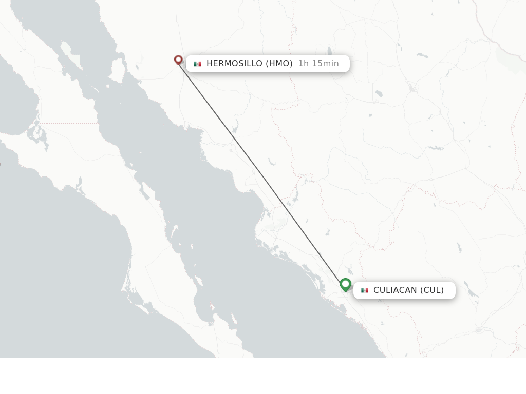 Flights from Culiacan to Hermosillo route map