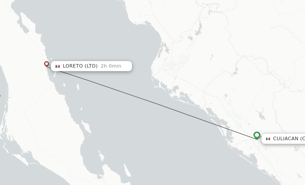Flights from Culiacan to Loreto route map