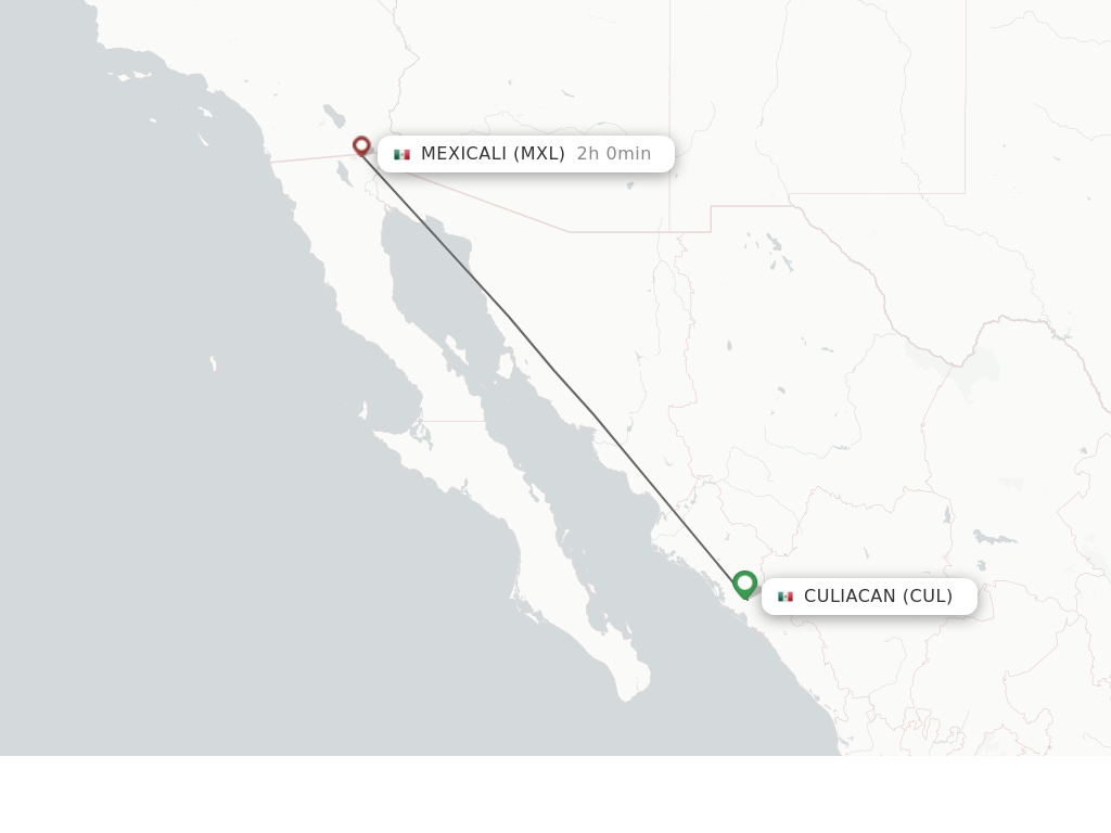 Flights from Culiacan to Mexicali route map