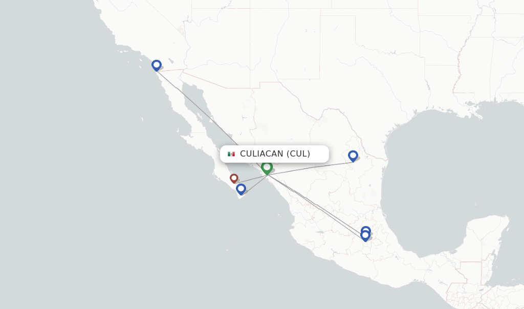 Route map with flights from Culiacan with Viva