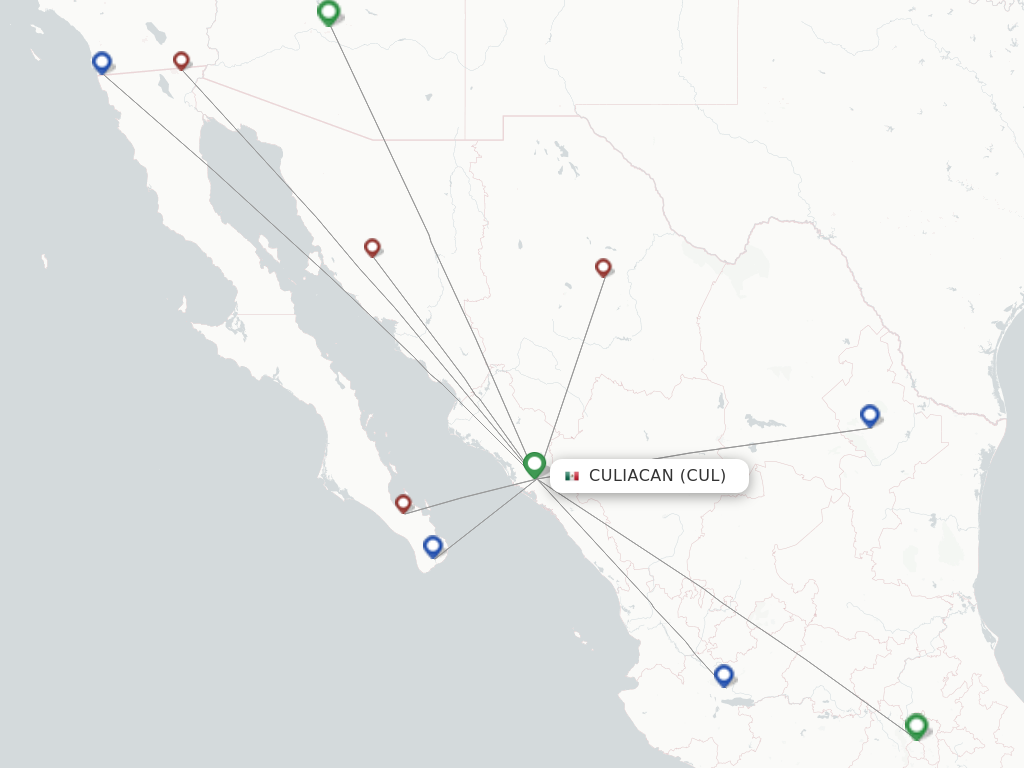 Flights from Culiacan to Loreto route map