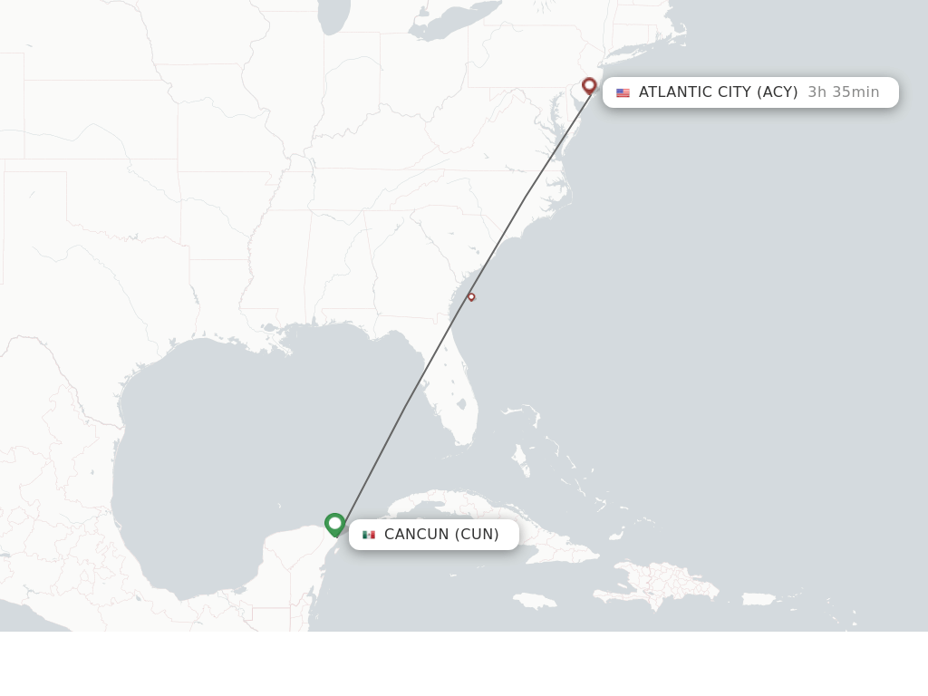 Flights from Cancun to Atlantic City route map
