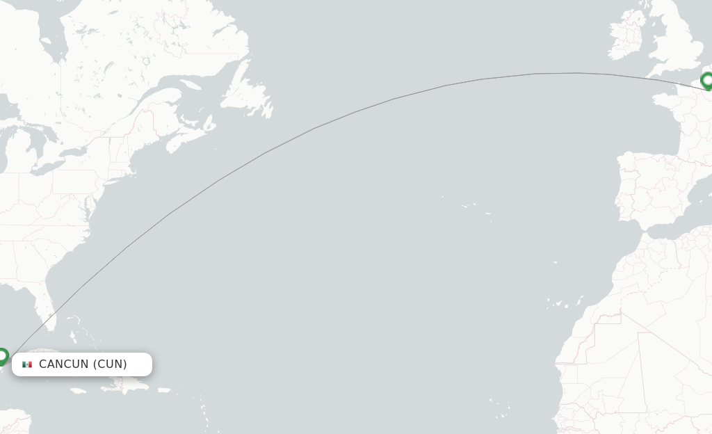 Route map with flights from Cancun with Air France