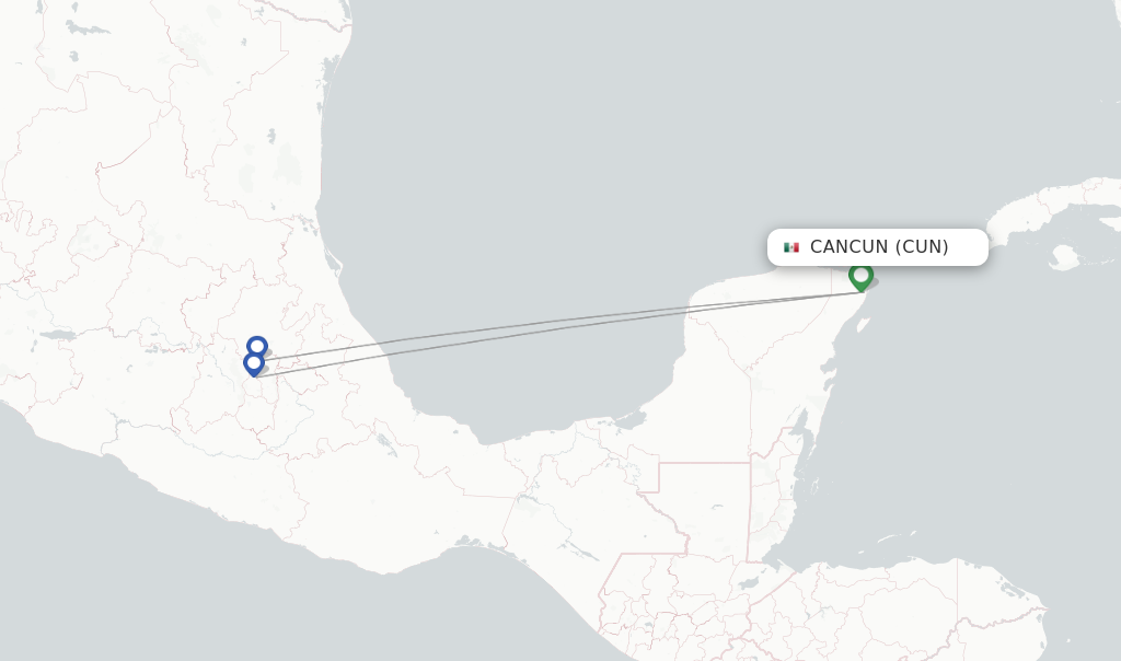 Route map with flights from Cancun with Aeromexico