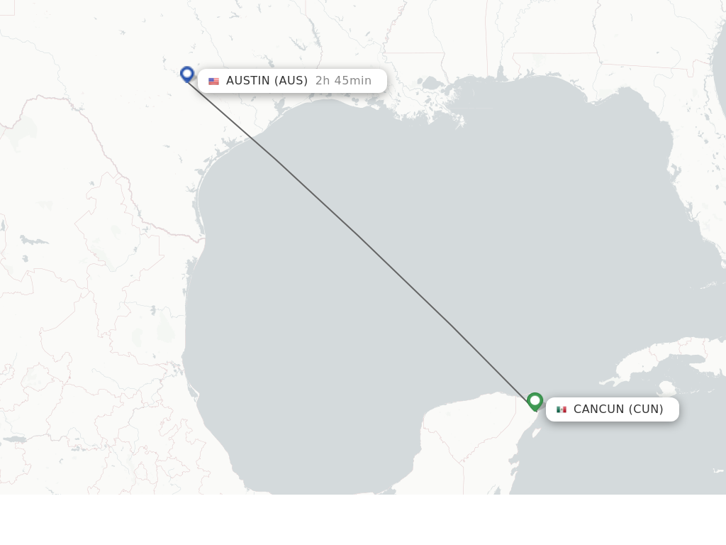 Flights from Cancun to Austin route map