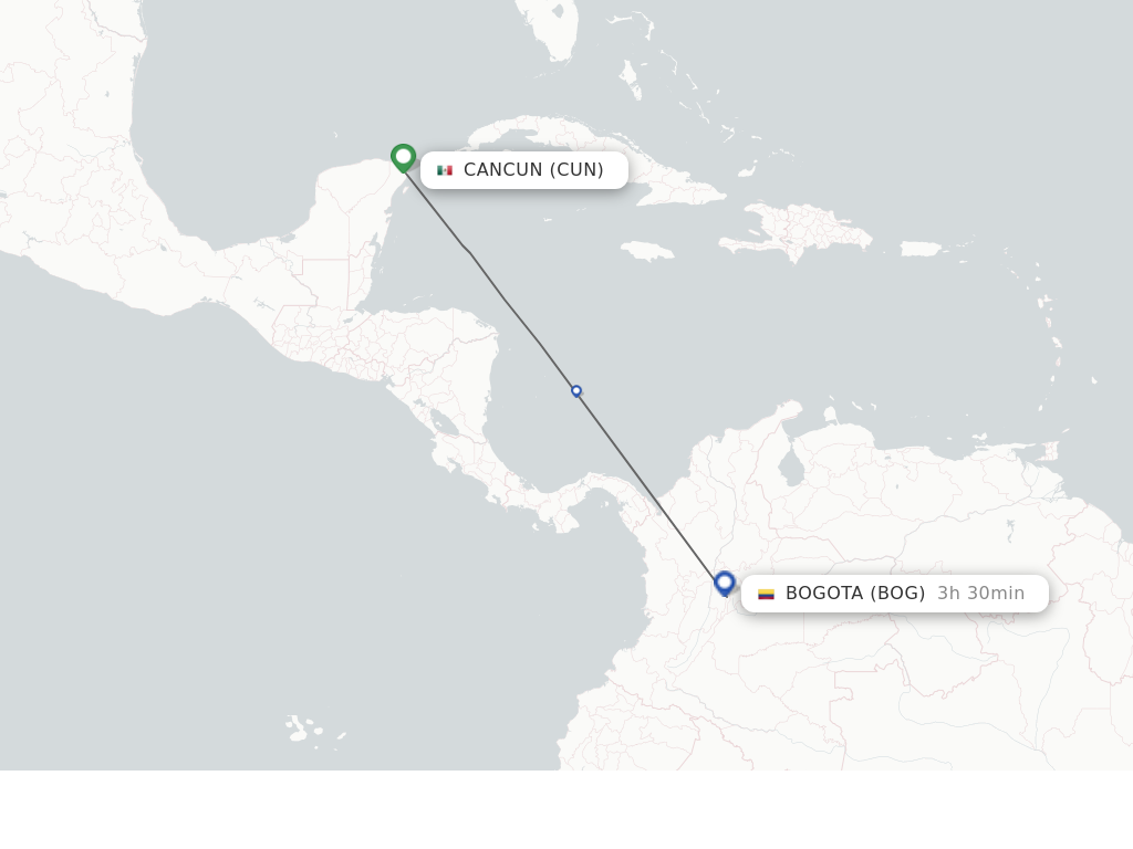 Flights from Cancun to Bogota route map