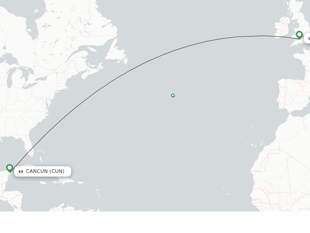 Flights from Cancun to Bristol route map