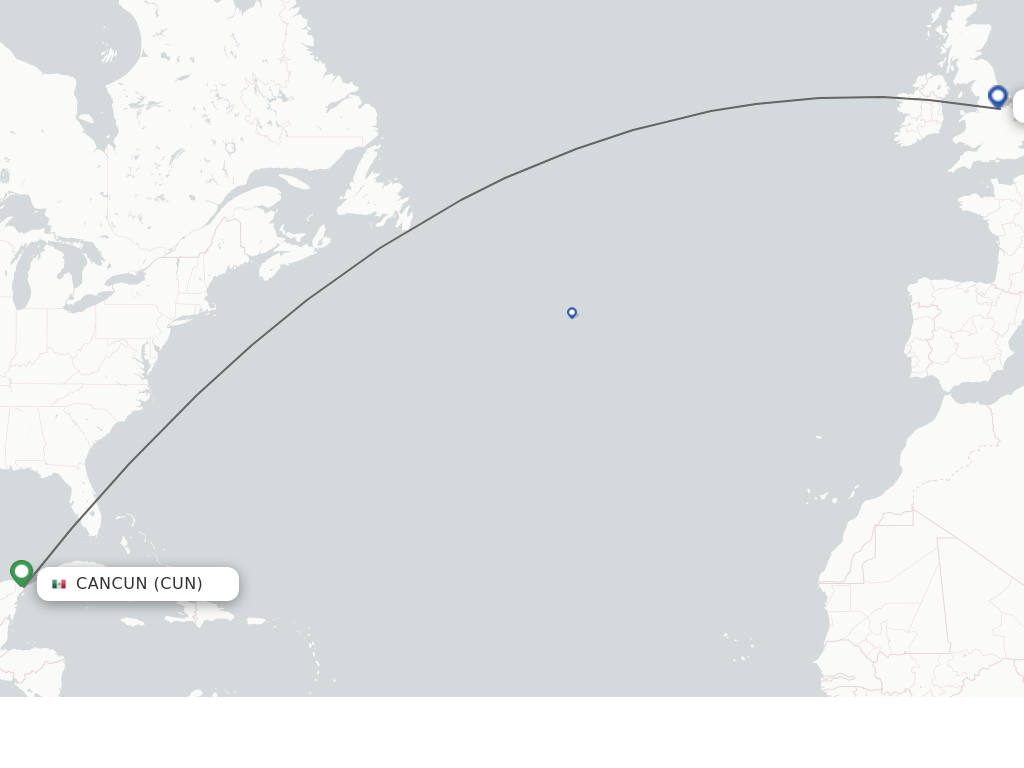 Flights from Cancun to Doncaster route map