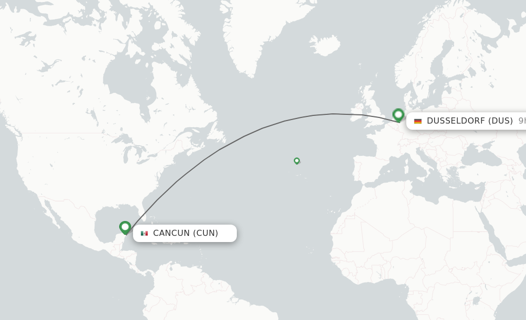 Flights from Cancun to Dusseldorf route map