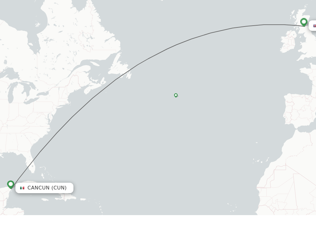 Flights from Cancun to Edinburgh route map