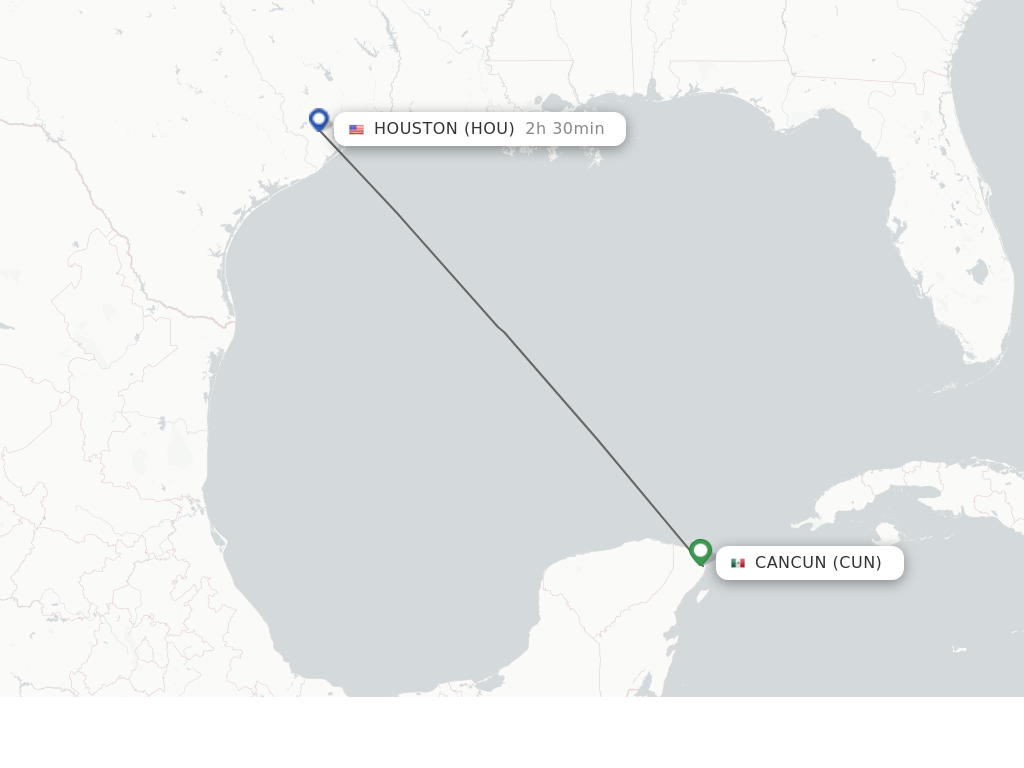 Flights from Cancun to Houston route map