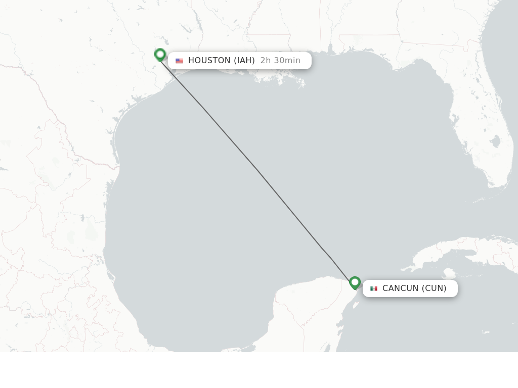 Flights from Cancun to Houston route map
