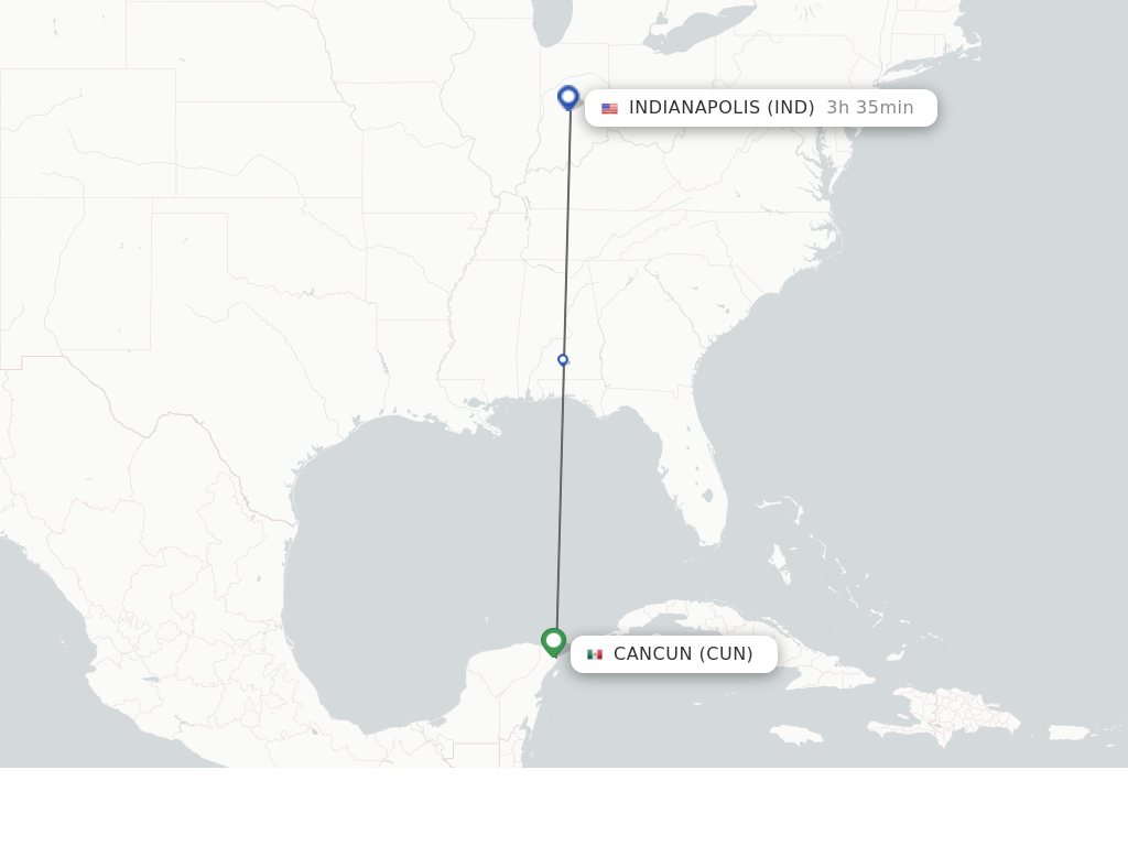 Flights from Cancun to Indianapolis route map
