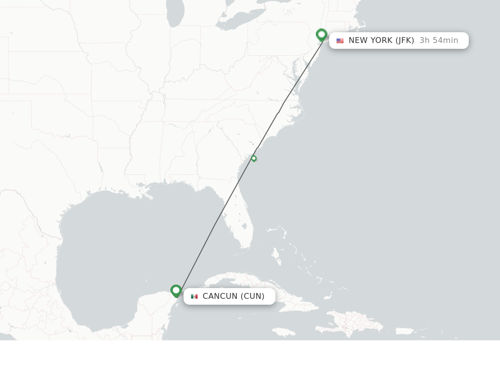 Flights from Cancun to New York route map