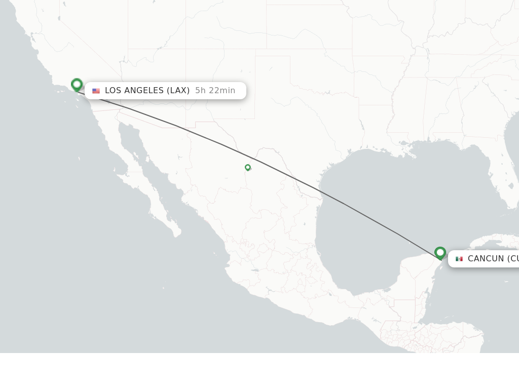Flights from Cancun to Los Angeles route map