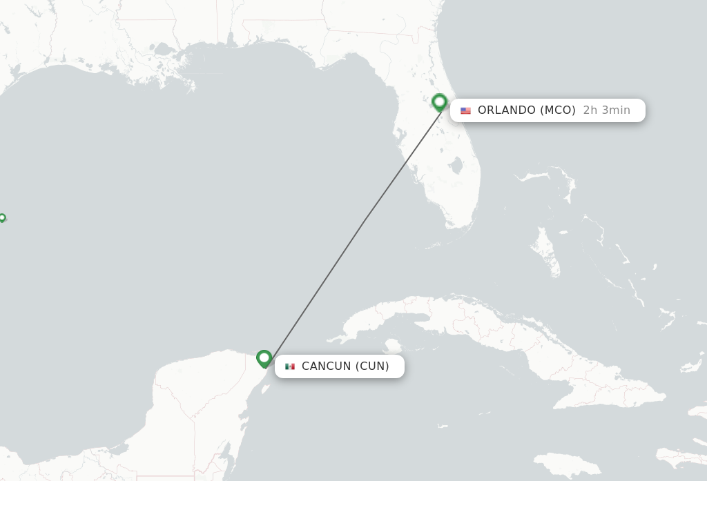 Flights from Cancun to Orlando route map