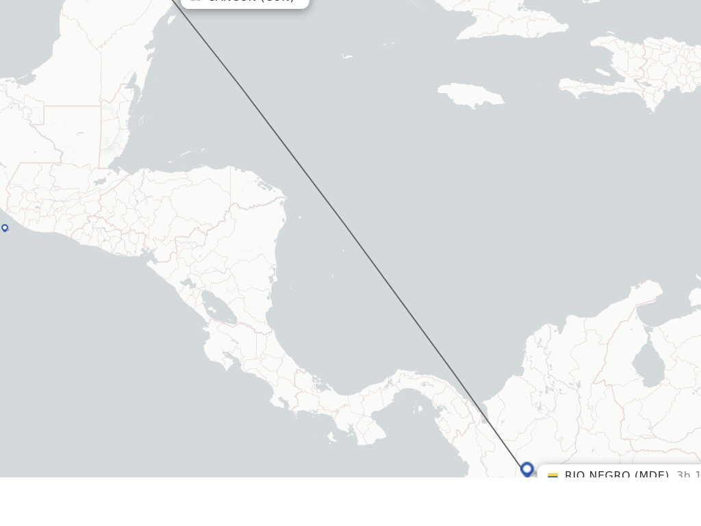Flights from Cancun to Medellin route map