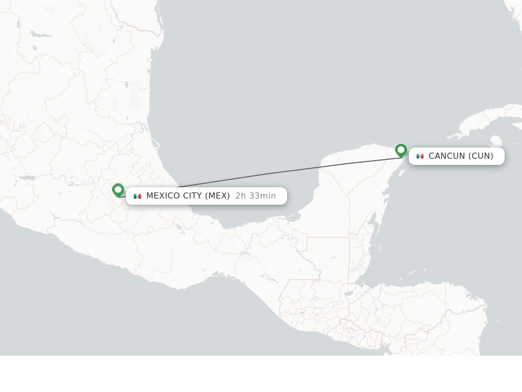 Flights from Cancun to Mexico City route map