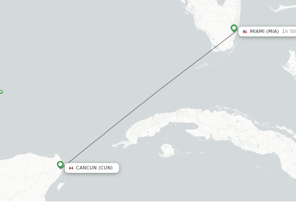 Flights from Cancun to Miami route map