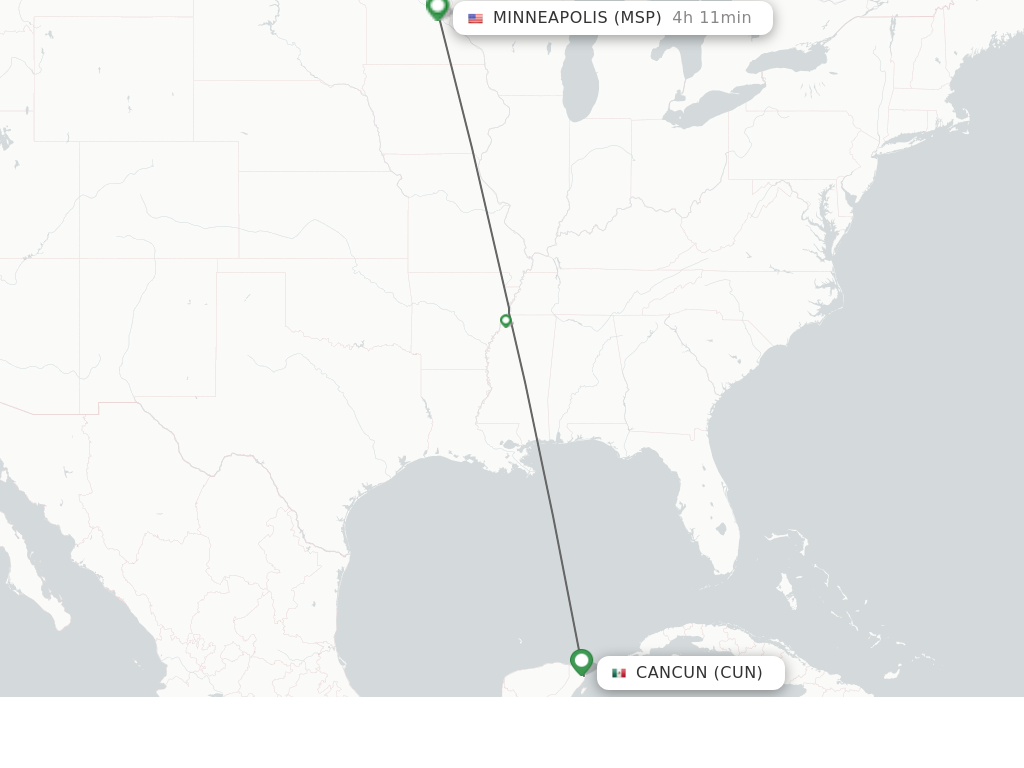 Flights from Cancun to Minneapolis route map