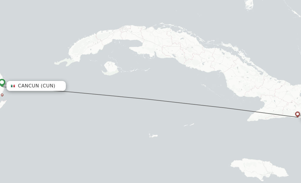 Flights from Cancun to Santiago route map